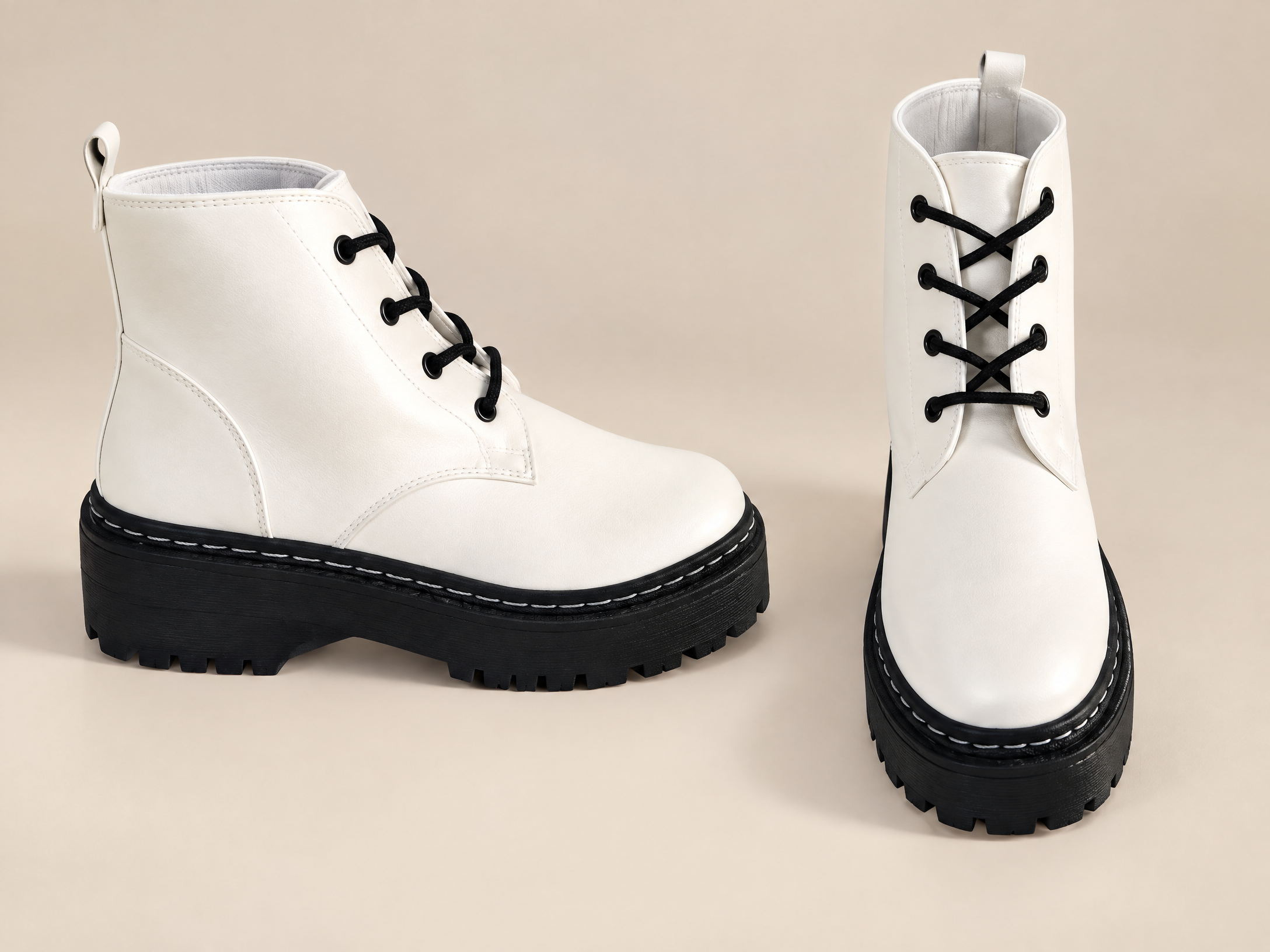 White lace-up platform boots